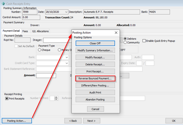 Process a returned Debtor Direct Debit